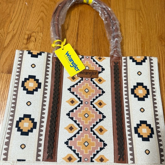Wrangler Geometric Beige and Brown Tote - Picture 1 of 2